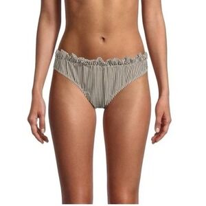 GANNI Women Size 40/US8 Awning Striped Recycled Bikini Bottom Ruffle Egret Brown
